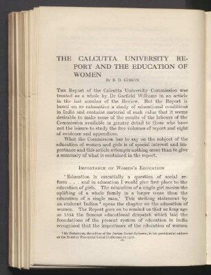 The calcutta university report and the education of women