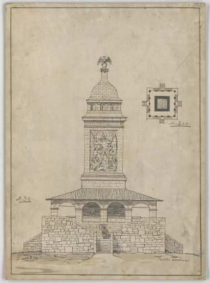 Fischer, Theodor; Berg am Starnberger See - Rottmannshöhe (Bayern); Bismarckturm - Grundriss, Ansicht