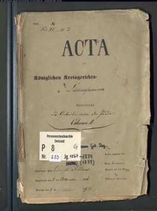 Protokollakten des Kreisgerichts Lüdinghausen mit den Orten Ascheberg, Bockum, Bork, Drensteinfurt, Herbern, Lüdinghausen, Olfen, Selm, Senden, Seppenrade, Walstedde (Juden G 1867-1874)