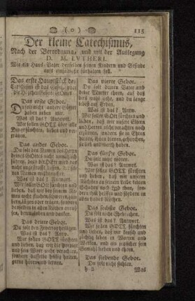 Das erste Hauptstück des Catechismi ist das Gesetz, oder die H. zehen Gebote Gottes.