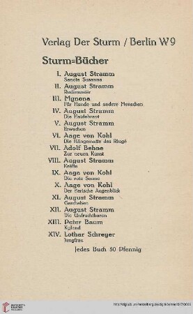 Verlag Der Sturm / Berlin W9: Sturm-Bücher