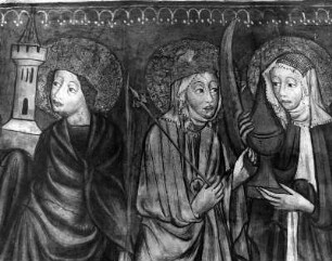 Krönung Mariae : Krönung Mariae. Fresko (nach 1400). Detail mit drei Heilgen. Murau, Friedhofskirche Sankt Anna
