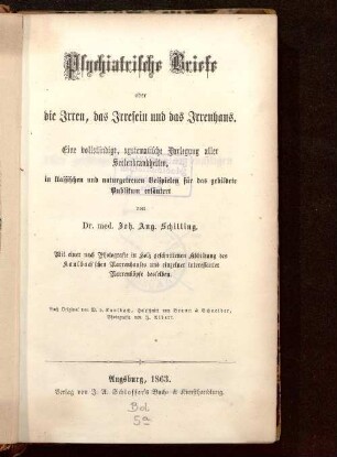 Psychiatrische Briefe oder die Irren, das Irresein und das Irrenhaus : eine vollständige, systematische Darlegung aller Seelenkrankheiten, in klassischen und naturgetreuen Beispielen für das gebildete Publikum erläutert