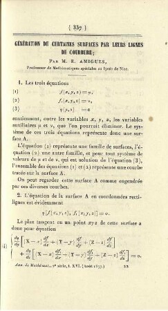 Génération de certaines surfaces par leurs lignes de courbure.