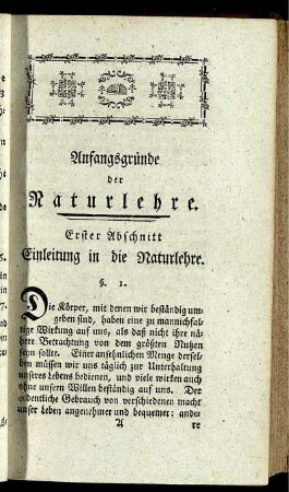 Erster Abschnitt. Einleitung in die Naturlehre.