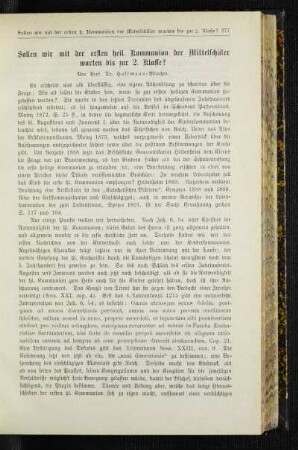 Sollen wir mit der ersten heil. Kommunion der Mittelschüler warten bis zur 2. Klasse?