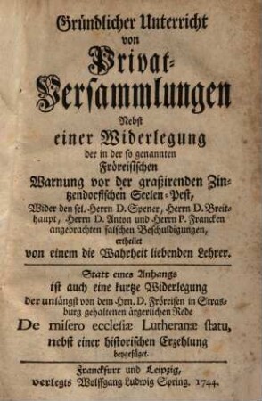Gründlicher Unterricht von Privat-Versammlungen