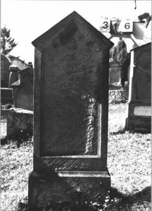 Grabstein 316 (Index: 99786312) Zustand: Vorderseite: vollständig abgeblättert, Rückseite: leicht verwittert Maße HxBxT: 143x58x23 cm: Grabstein 316