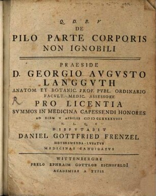 De Pilo Parte Corporis Non Ignobili