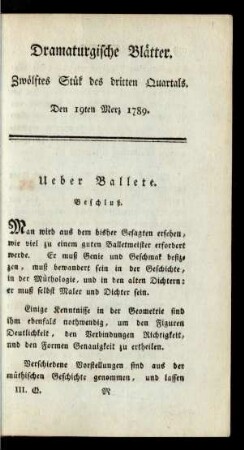Zwölftes Stük des dritten Quartals