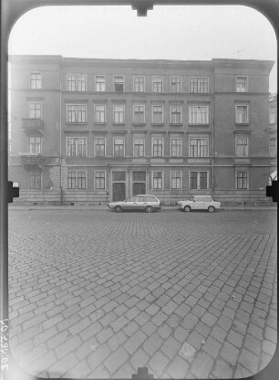 Dresden-Neustadt, Bautzner Straße 36/34. Doppelwohnhaus (um 1860). Seitenfront (von der Holzhofgasse)