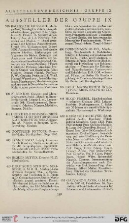 Aussteller der Gruppe IX (Nr. 399 - 450)
