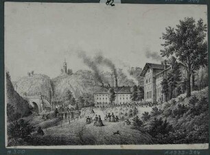 Die Felsenkellerbrauerei mit dem Eisenbahntunnel (1896 abgerissen) im Plauenschen Grund bei Dresden