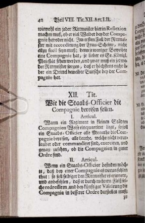 XII. Tit. Wie die Staabs-Officier die Compagnie bereisen sollen.