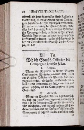 XII. Tit. Wie die Staabs-Officier die Compagnie bereisen sollen.