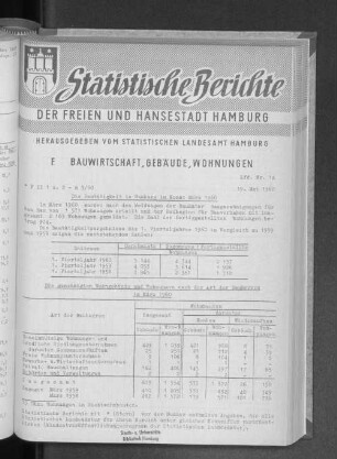 Die Bautätigkeit in Hamburg im Monat März 1960 : Lfd. Nr. 14