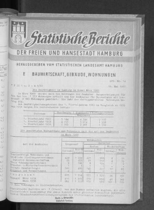 Die Bautätigkeit in Hamburg im Monat März 1960 : Lfd. Nr. 14
