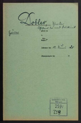 Theodor Dobler (1893-1973). Gasthörer : Assistent an der med. Fakultät