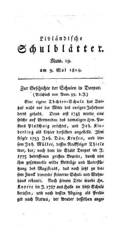 Zur Geschichte der Schulen in Dorpat : (Beschluß von Num. 33 d. J.)