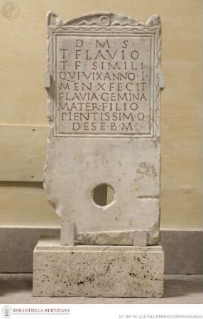 Stele mit Grabinschrift "...D(is) M(anibus) S(acrum) // T(ito) FLAVIO..."