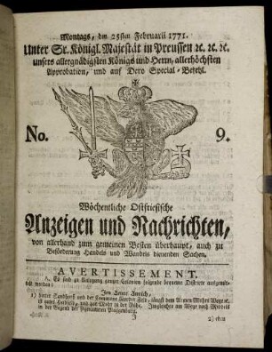 No. 9. Montags, den 25sten Febuarii 1771.