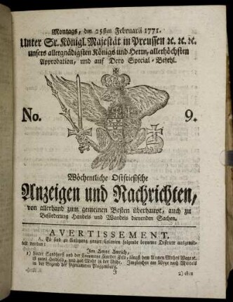No. 9. Montags, den 25sten Febuarii 1771.