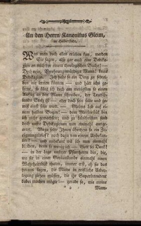 An den Herrn Kanonikus Gleim, in Halberstadt.