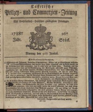 26tes Stueck, Montag den 30ten Junius. 1788