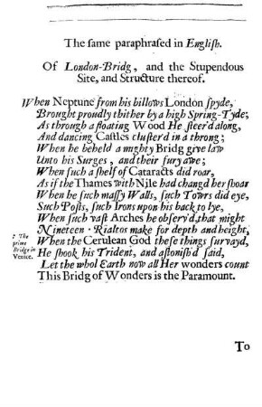 The same paraphrased in English. Of London-Bridg, and the Stupendous Site, and Structure thereof.