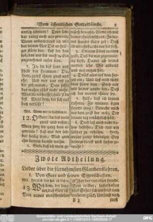 Zwote Abtheilung. Lieder übder die fürnehmsten Glaubenslehren.