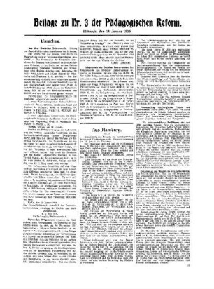 Umschau : Beilage zu Nr. 3 der Pädagogischen Reform