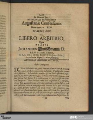 Articulus XIIX. De Libero Arbitrio.