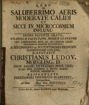 De Saluberrimo Aeris Moderate Calidi Et Sicci In Microcosmum Influxu