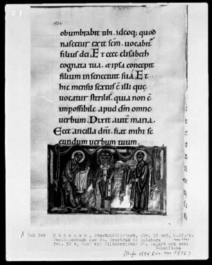 Perikopenbuch aus dem Benediktinerinnenkloster Sankt Erentrud auf dem Nonnberg — Heiliger Rupert und zwei Geistliche, Folio 32verso
