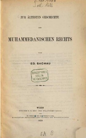 Zur ältesten Geschichte des muhammedanischen Rechts
