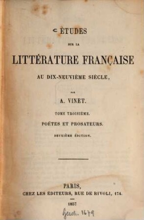 Études sur la littérature française au dix-neuvième siècle. 3