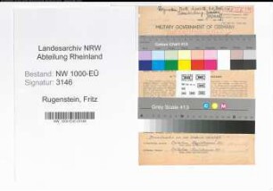 Entnazifizierung Fritz Rugenstein, geb. 15.05.1900 (Reg.Inspektor)