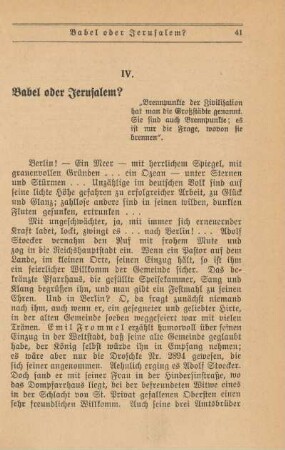 IV. Babel oder Jerusalem?