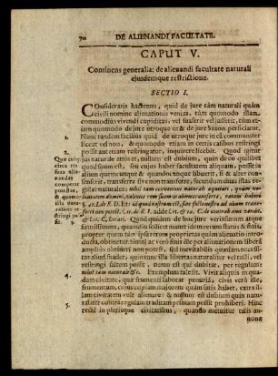 Caput V. Continens generalia: de alienandi falcultate naturali ejusdemque restrictione.