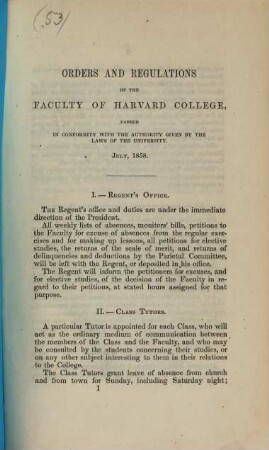 Orders and regulations of the faculty of Harvard College, 1858