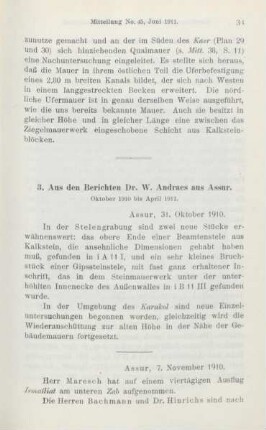 3. Aus den Berichten von Dr. W. Andraes aus Assur