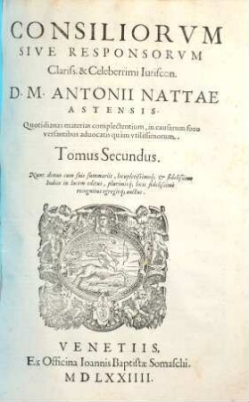 Consiliorvm Sive Responsorvm Clariss. & Celeberrimi Iuriscon. D. M. Antonii Nattae Astensis ... Tomus ..., 2