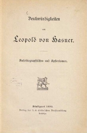 Denkwürdigkeiten : Autobiographisches und Aphorismen