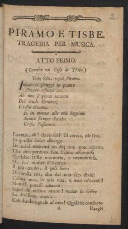 Piramo E Tisbe : Tragedia Per Musica.