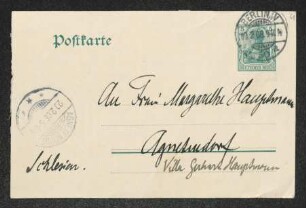 Brief von Walter Leistikow an Margarete Hauptmann