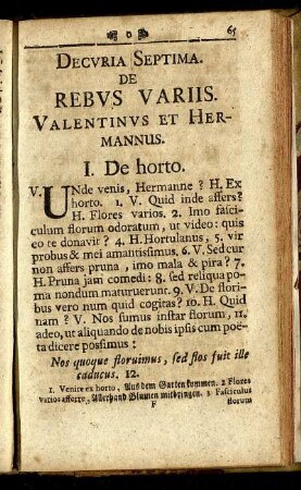 Decuria Septima. De Rebus Variis.