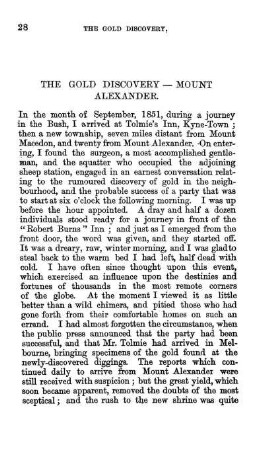 THE GOLD DISCOVERY - MOUNT ALEXANDER