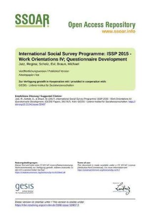 International Social Survey Programme: ISSP 2015 - Work Orientations IV; Questionnaire Development