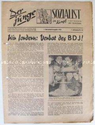 Sozialistische Jugendzeitung aus der Bundesrepublik "Der junge Sozialist" u.a. zur Forderung anch dem Verbot der rechten Jugendorganisation BDJ (Bund Deutscher Jugend)