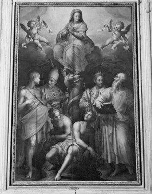 Altar der Familie Gabbretani — Maria Immaculata mit Giovanni Battista, Hieronymus, Bartholomäus, Ludwig von Frankreich und Adam und Eva